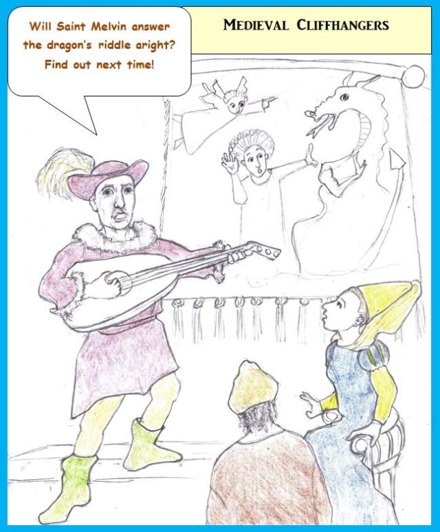 Cartoon of troubadour entertaining at court