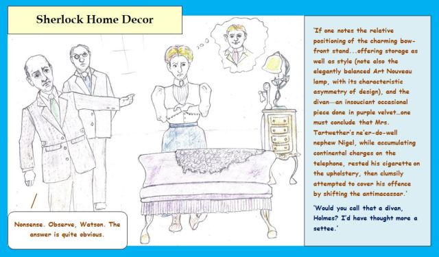 Cartoon of Sherlock Holmes critiquing decor