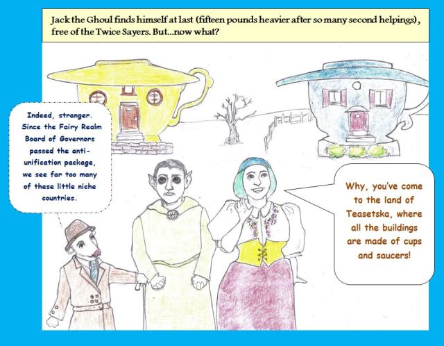 Cartoon of land where houses are teacups