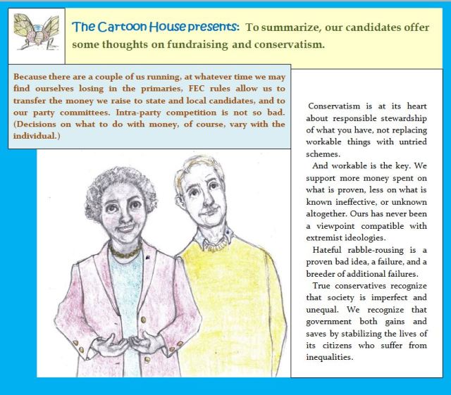 Cartoon of woman and man running for president