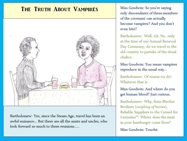 Cartoon of Vampire and friend eating lunch
