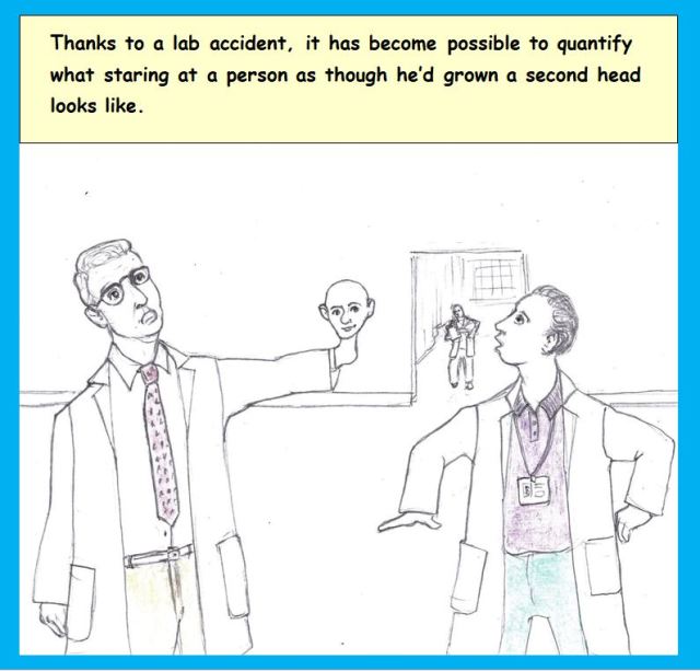 Cartoon of man in laboratory with two heads