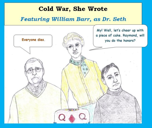 Cartoon mixing TV show Murder She Wrote with The Manchurian Candidate