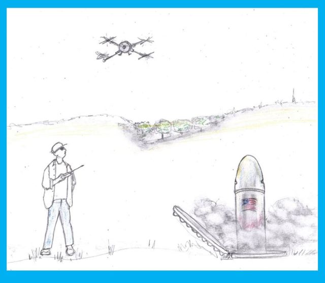 Cartoon of drone operator triggering missile launch