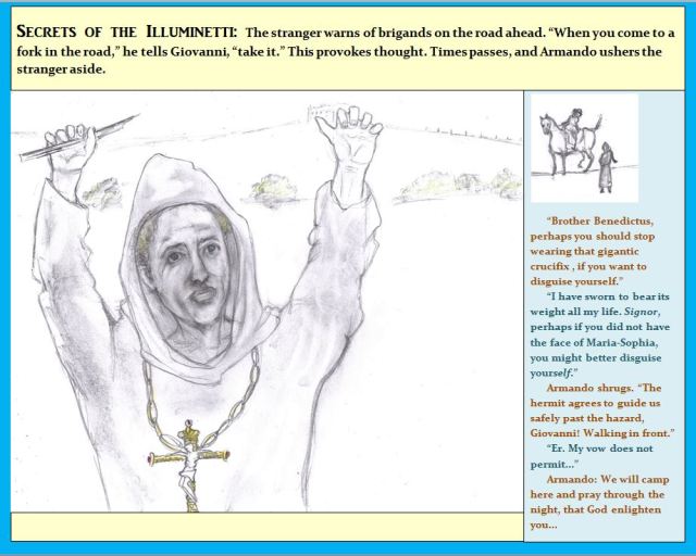 Cartoon of hermit wielding sharp stick