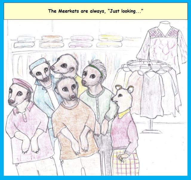 Cartoon of shopping meerkats