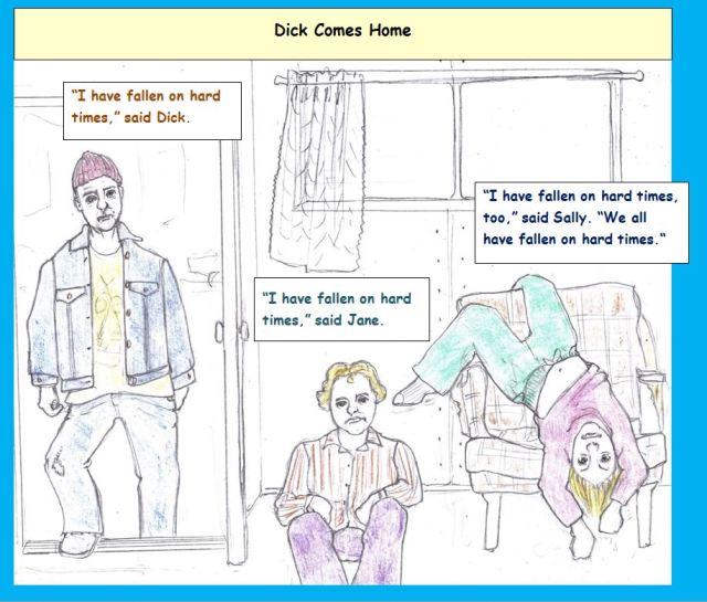 Cartoon of Dick, Jane, and Sally