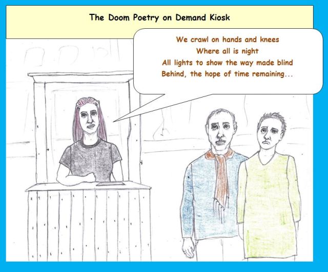 Cartoon of poetry on demand kiosk