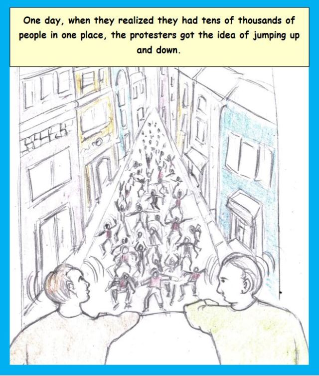 Cartoon of protesters in street