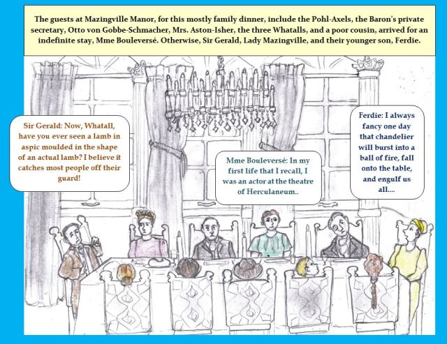 Cartoon of dinner at manor house