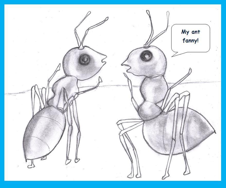 Cartoon of ants conversing