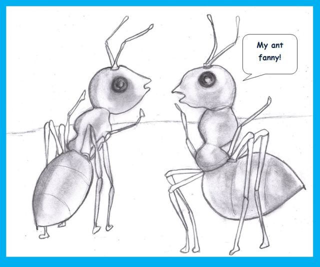 Cartoon of ants conversing