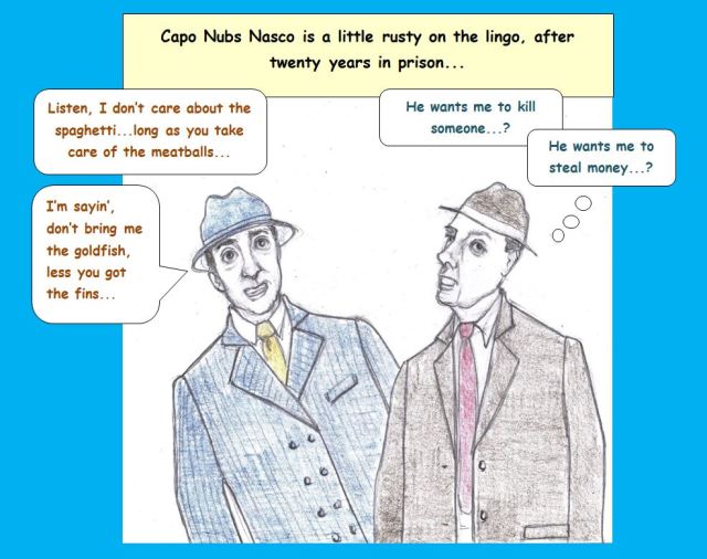 Cartoon of crime boss and goon