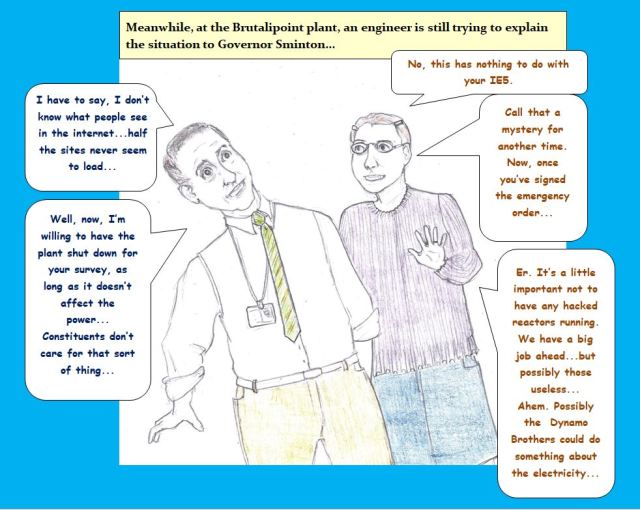 Cartoon of governor speaking to engineer