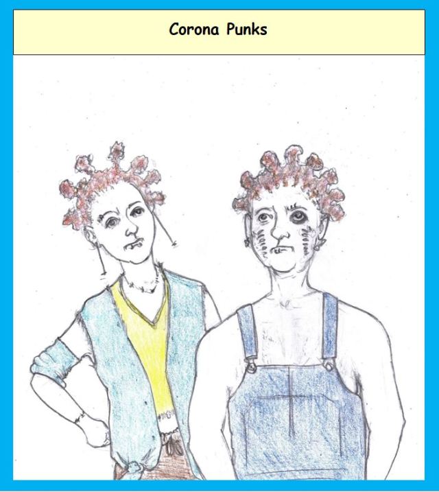 Cartoon of punks with coronavirus hair