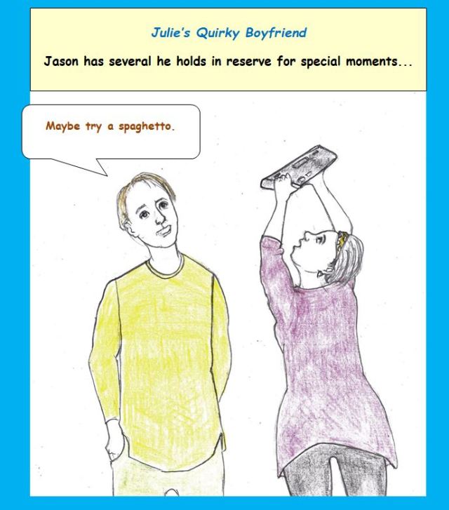 Cartoon of woman trying to shake dirt out of keyboard