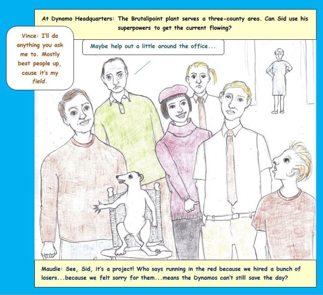 Cartoon of superhero staff meeting