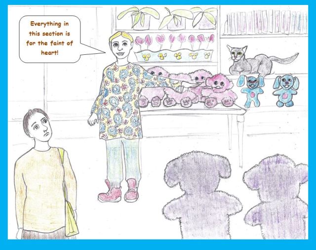 Cartoon of timid shopper