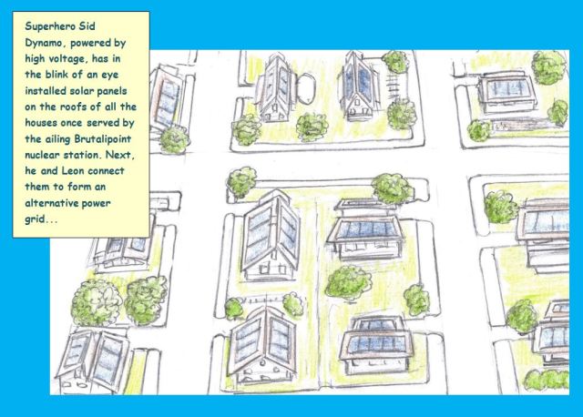 Cartoon of neighborhood with solar panels