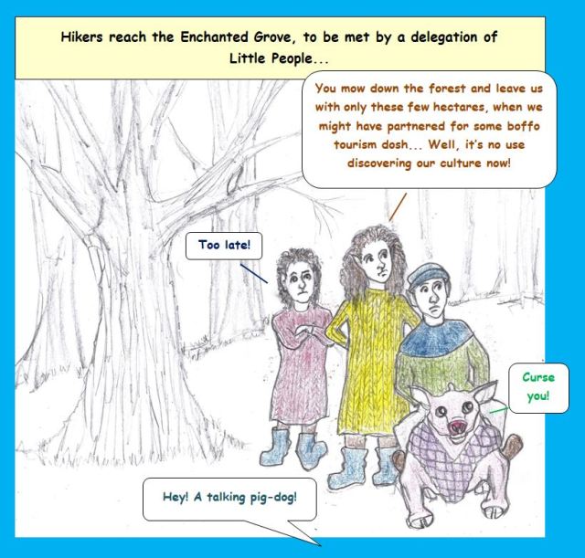 Cartoon of sprites in the forest