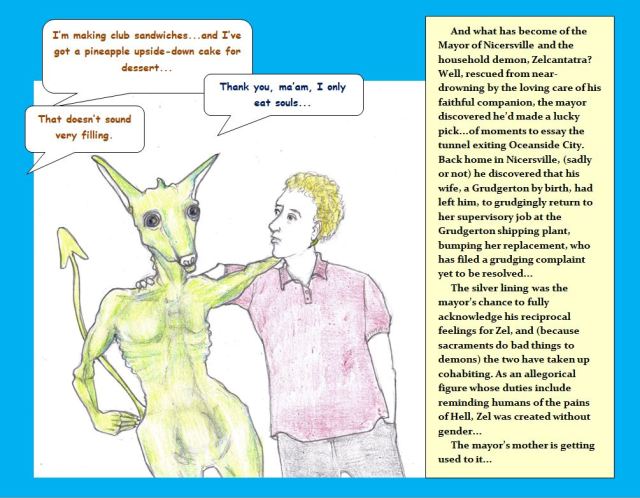 Cartoon of demon and man as couple