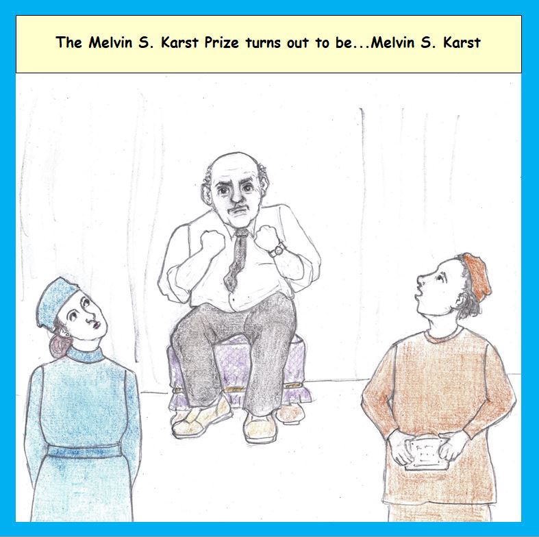 Cartoon of people receiving prize