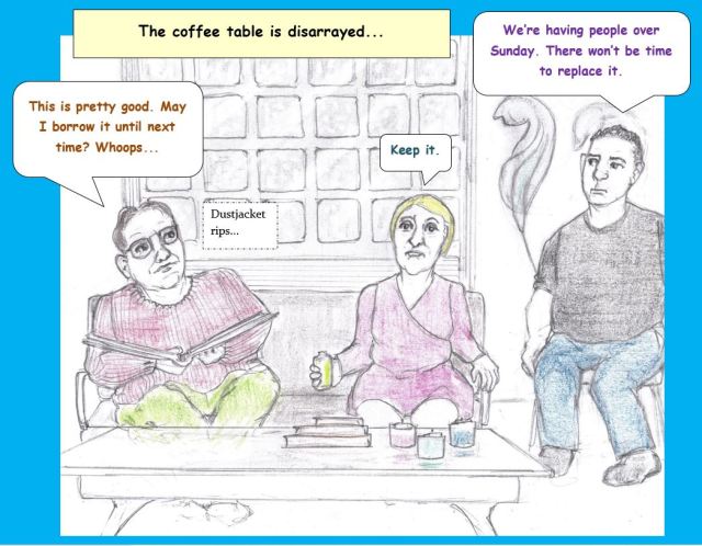 Cartoon of couple with guest