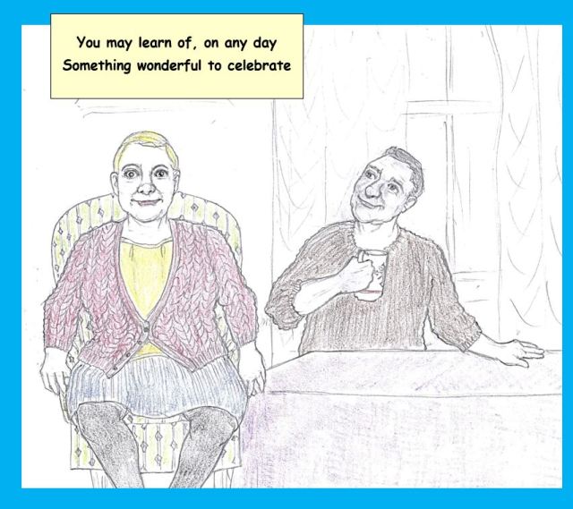 Cartoon of two people at breakfasst table with expectant faces