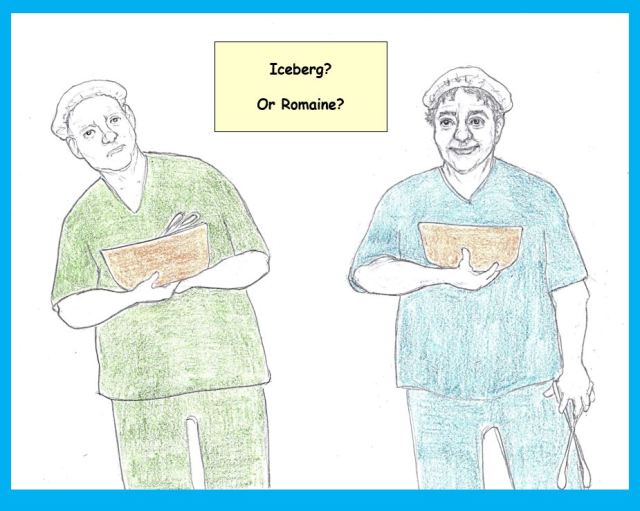 Cartoon of two salad servers at a restaurant